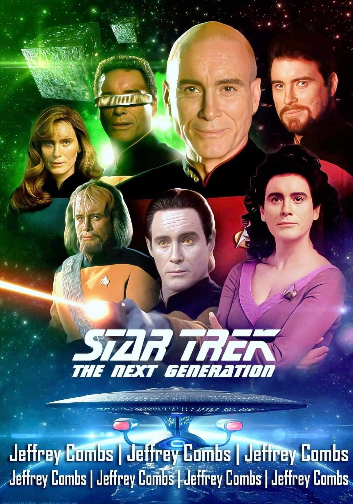 The meme is a screenshot from the TV show "Star Trek: The Next Generation" featuring the main characters from the show. The image is captioned "In space, no one can hear you scream" and "I'll be back" (a reference to the Terminator franchise) is written above the image of Captain Jean-Luc Picard.